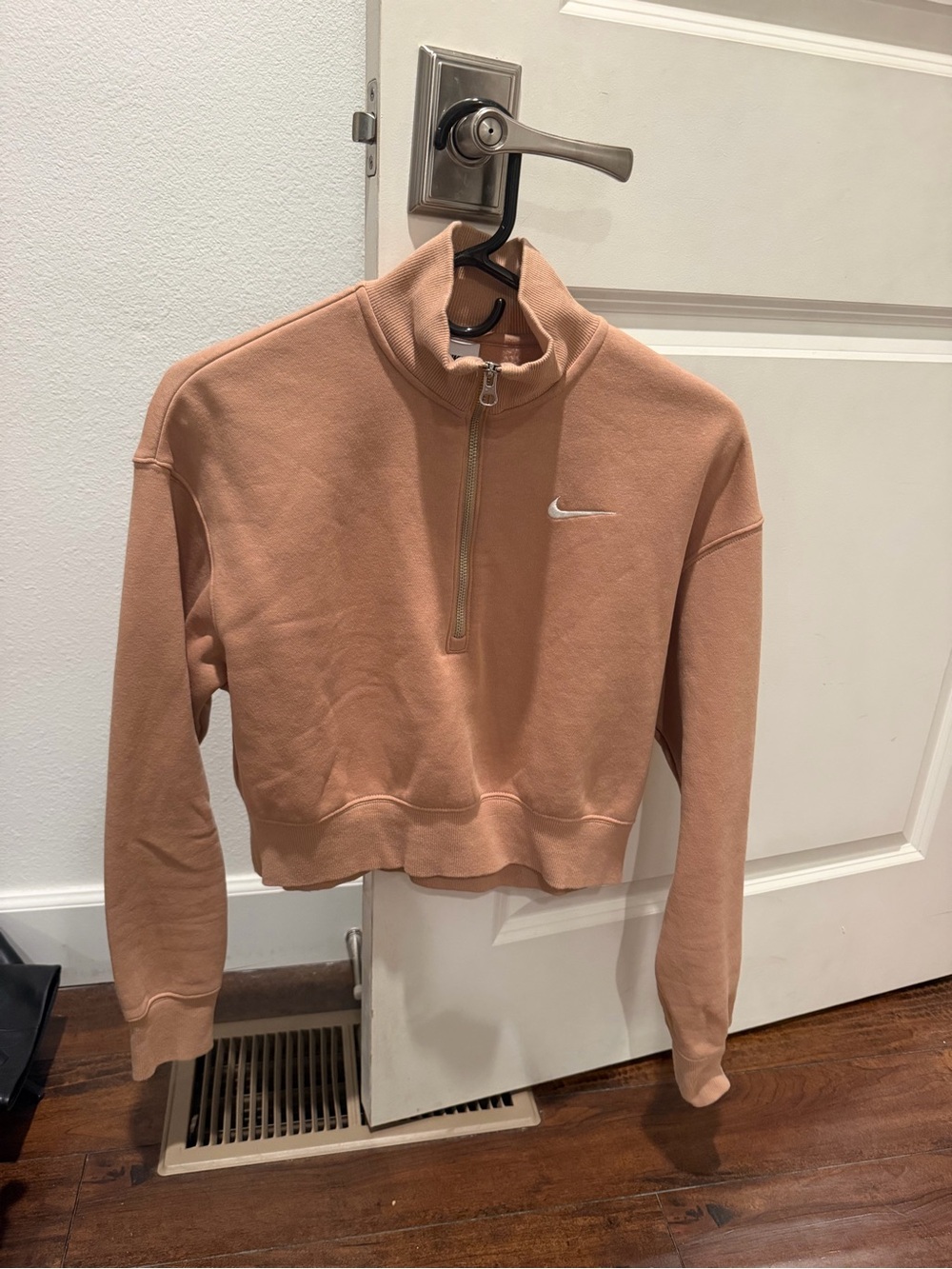 Nike Quarter-Zip Cropped Pullover in tan